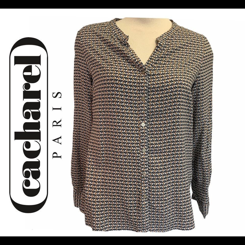 Cacharel Orange black print blouse size small